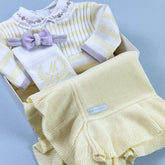 Vestido e Calça - Bruna - Amarelo Pó.  Lavanda e Branco